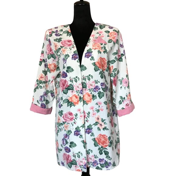 Special Thyme 80s Floral Jacket, Size 14: Vintage Lightweight Flowery Blazer - Picture 1 of 12